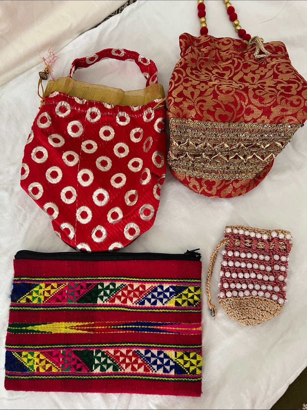 Handmade Red and Multicolor Women’s Pouches - Boho Evening Bags